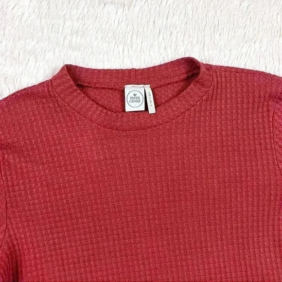 Paper crane Rusty Waffle Knit Ling Sleeve Cropped Blouse Size M - Picture 2 of 13